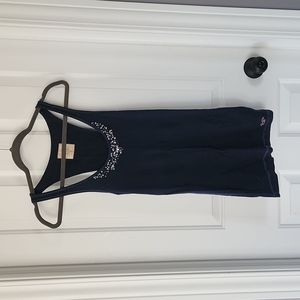 Navy ribbed tank with crystal details